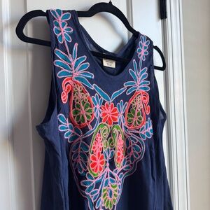 NWT Blue Pink Embroidered Floral Gauze Boho Dress Beach Cover